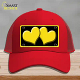 Solid Yellow Centered Hearts Black Novelty License Plate Hat Mesh / Red