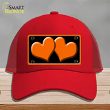 Solid Orange Centered Hearts Black Novelty License Plate Hat Mesh / Red