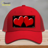 Solid Red Centered Hearts Black Novelty License Plate Hat Mesh / Red