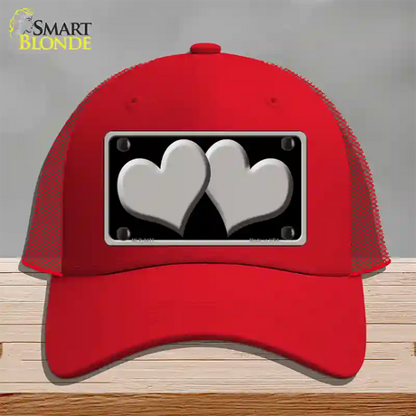 Solid Grey Centered Hearts Black Novelty License Plate Hat Mesh / Red