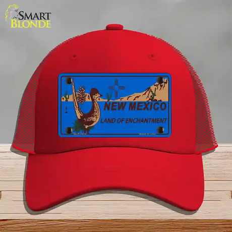 Roadrunner Blue New Mexico Novelty License Plate Hat Mesh / Red