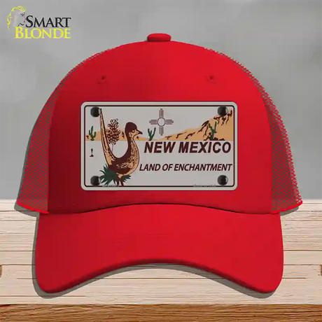 Roadrunner Gray New Mexico Novelty License Plate Hat Mesh / Red