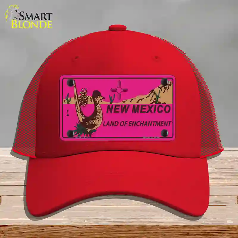 Roadrunner Pink New Mexico Novelty License Plate Hat Mesh / Red