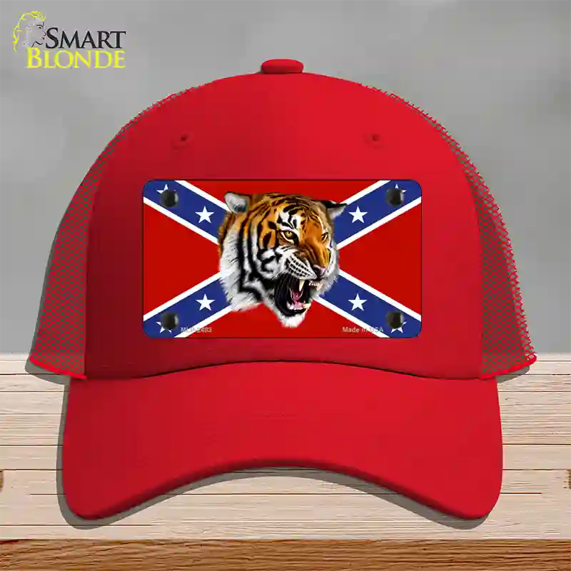 Confederate Flag Tiger Novelty License Plate Hat Mesh / Red