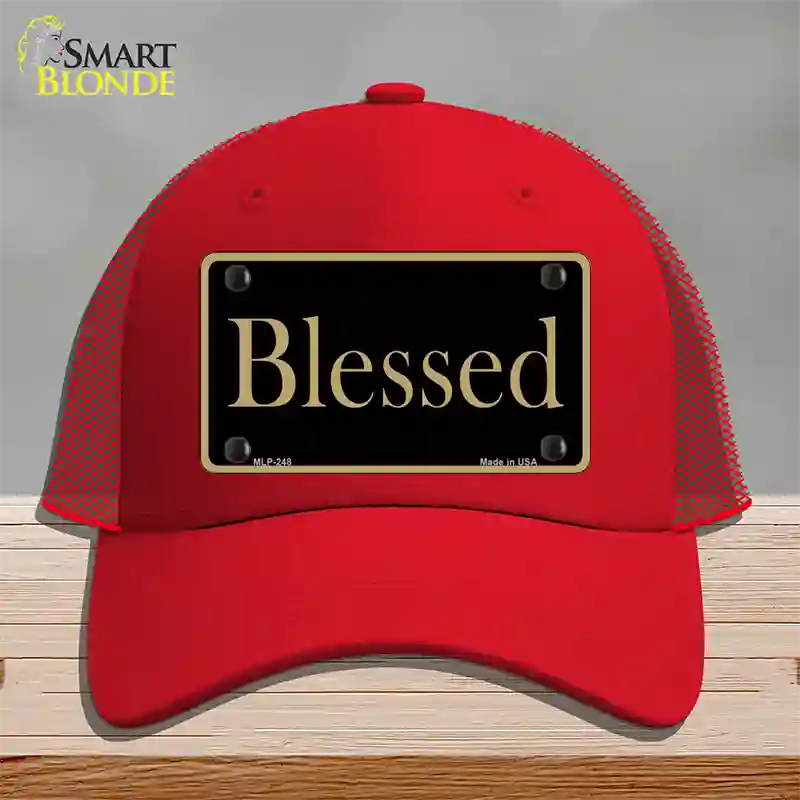 Blessed Gold Novelty License Plate Hat Mesh / Red