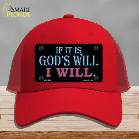 If Its Gods Will Novelty License Plate Hat Mesh / Red