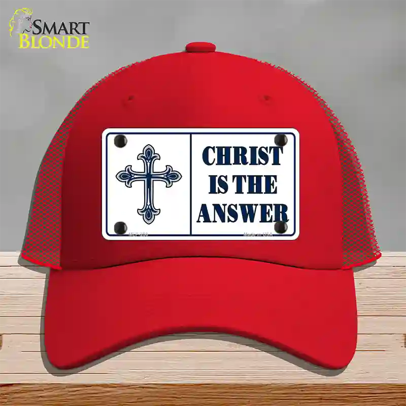 Christ Is The Answer Novelty License Plate Hat Mesh / Red