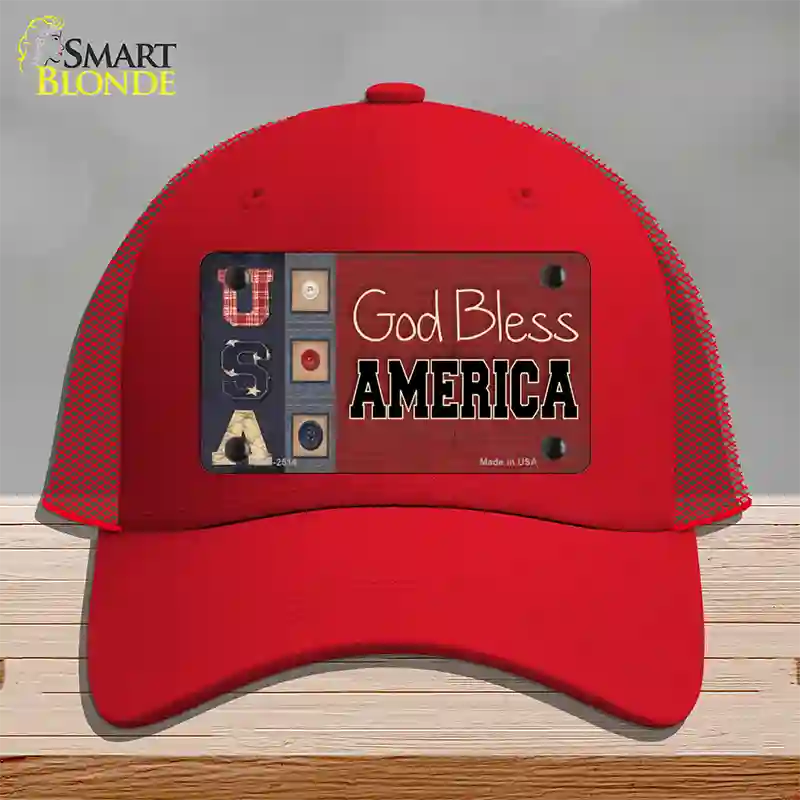 God Bless America Quilt Novelty License Plate Hat Mesh / Red