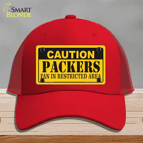 Caution Packers Novelty License Plate Hat Mesh / Red