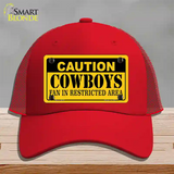 Caution Cowboys Novelty License Plate Hat Mesh / Red