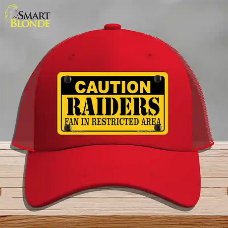 Caution Raiders Novelty License Plate Hat Mesh / Red