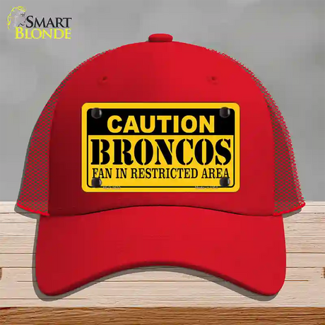 Caution Broncos Novelty License Plate Hat Mesh / Red