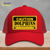 Caution Dolphins Novelty License Plate Hat Mesh / Red