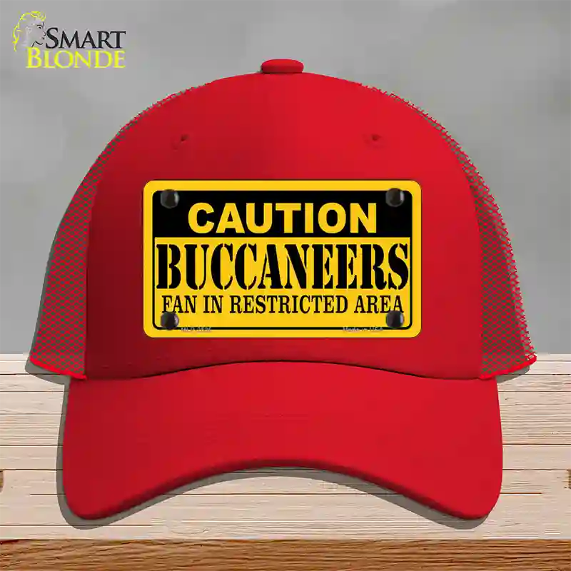 Caution Buccaneers Novelty License Plate Hat Mesh / Red