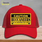 Caution Buccaneers Novelty License Plate Hat Mesh / Red