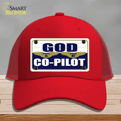 God Is My Co-Pilot Novelty License Plate Hat Mesh / Red