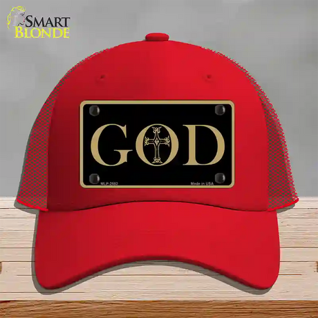 God Novelty License Plate Hat Mesh / Red