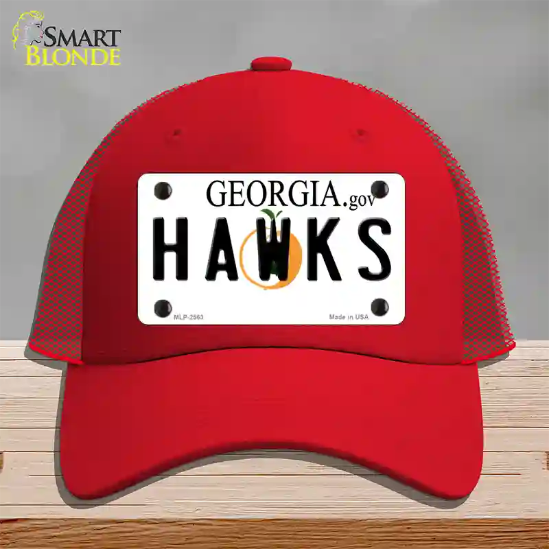 Hawks Georgia State Novelty License Plate Hat Mesh / Red