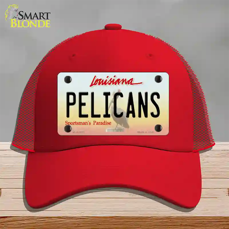 Pelicans Louisiana State Novelty License Plate Hat Mesh / Red