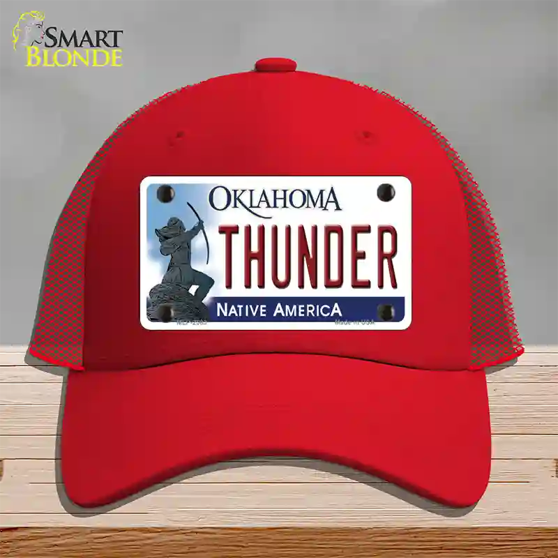 Thunder Oklahoma State Novelty License Plate Hat Mesh / Red