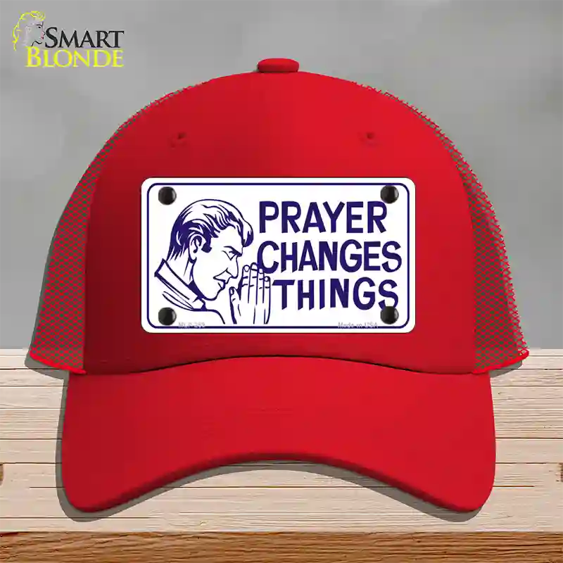 Prayer Changes Things Novelty License Plate Hat Mesh / Red