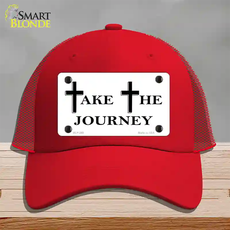 Take The Journey Vanity Novelty License Plate Hat Mesh / Red