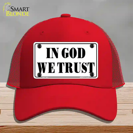 In God We Trust Novelty License Plate Hat Mesh / Red