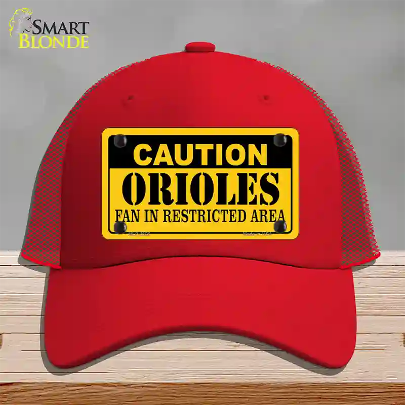 Caution Orioles Fan Novelty License Plate Hat Mesh / Red