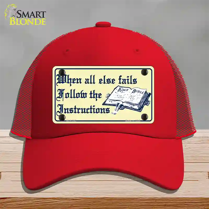 Follow Instructions Novelty License Plate Hat Mesh / Red