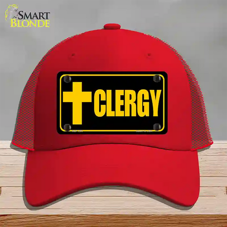 Clergy Vanity Novelty License Plate Hat Mesh / Red