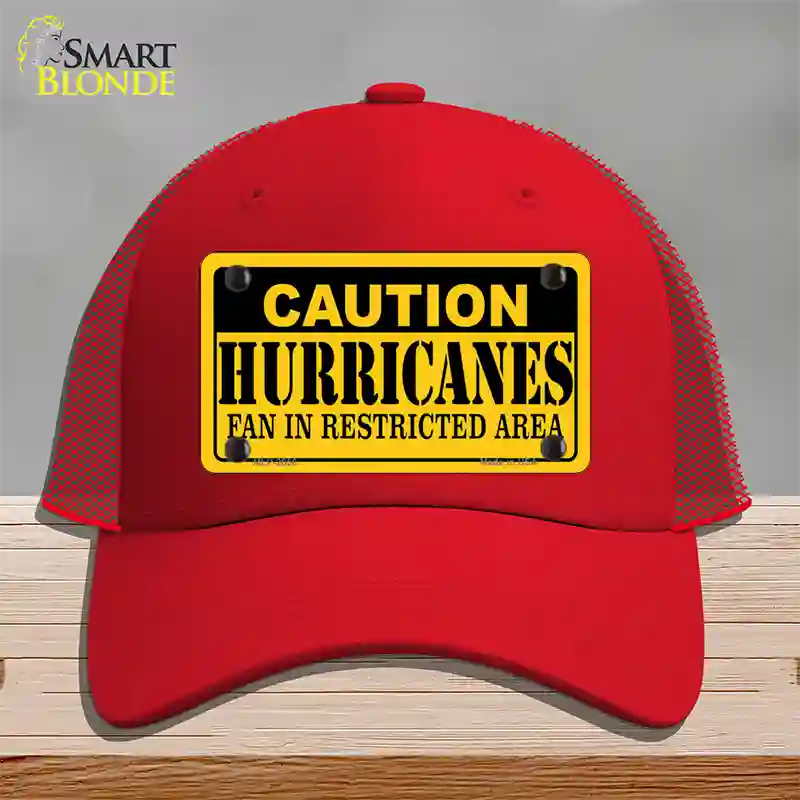 Caution Hurricanes Novelty License Plate Hat Mesh / Red