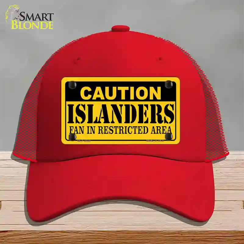 Caution Islanders Novelty License Plate Hat Mesh / Red