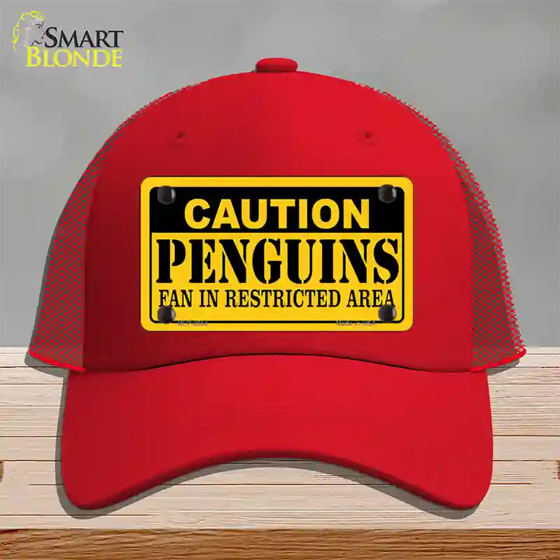 Caution Penguins Novelty License Plate Hat Mesh / Red