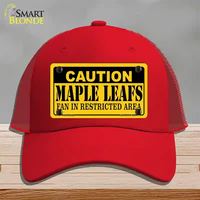 Caution Maple Leafs Novelty License Plate Hat Mesh / Red