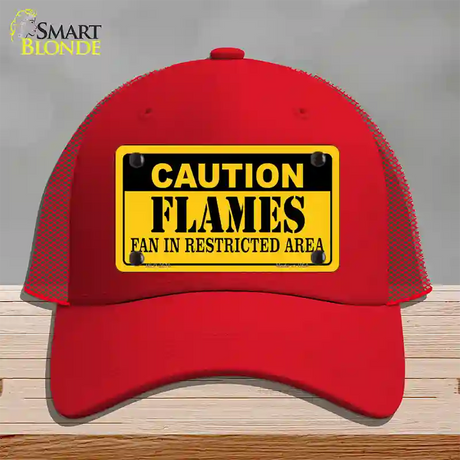 Caution Flames Novelty License Plate Hat Mesh / Red