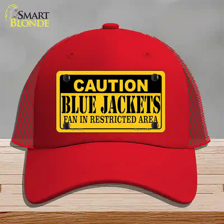 Caution Blue Jackets Novelty License Plate Hat Mesh / Red