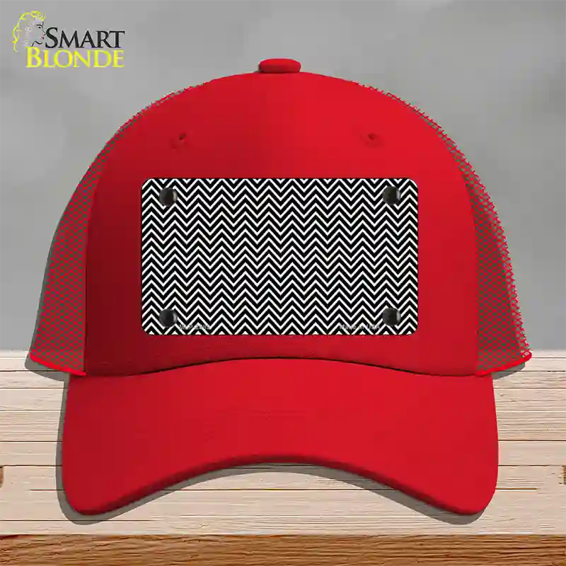 Black White Chevron Novelty License Plate Hat Mesh / Red