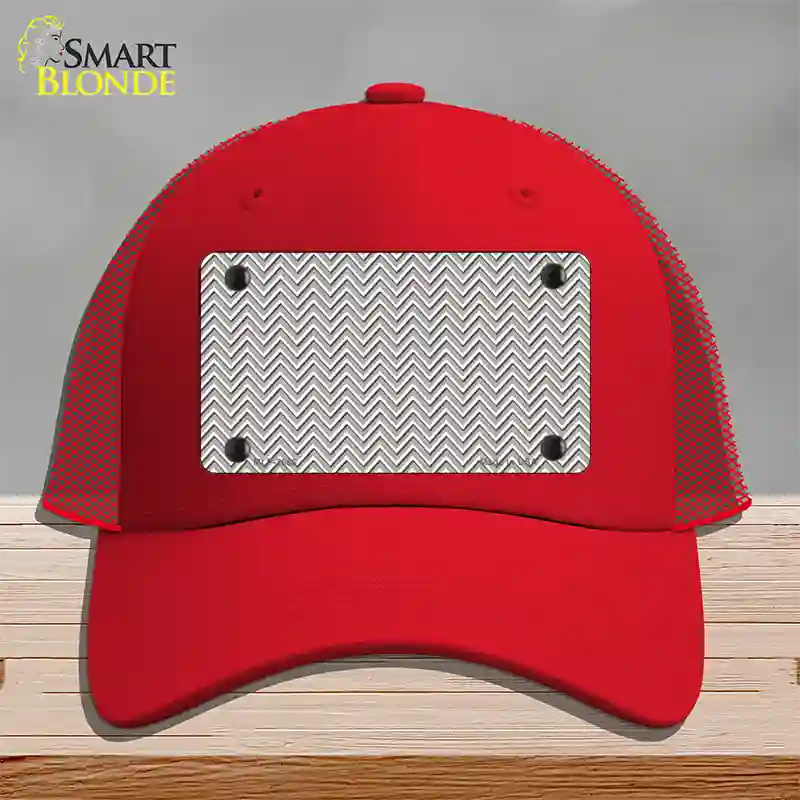 Grey White Chevron Novelty License Plate Hat Mesh / Red