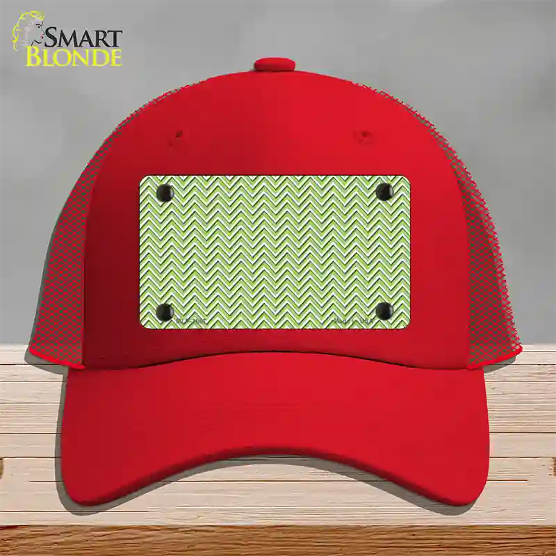 Lime Green White Chevron Novelty License Plate Hat Mesh / Red