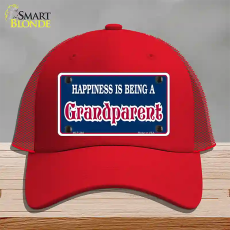 Happiness Being Grandparent Novelty License Plate Hat Mesh / Red