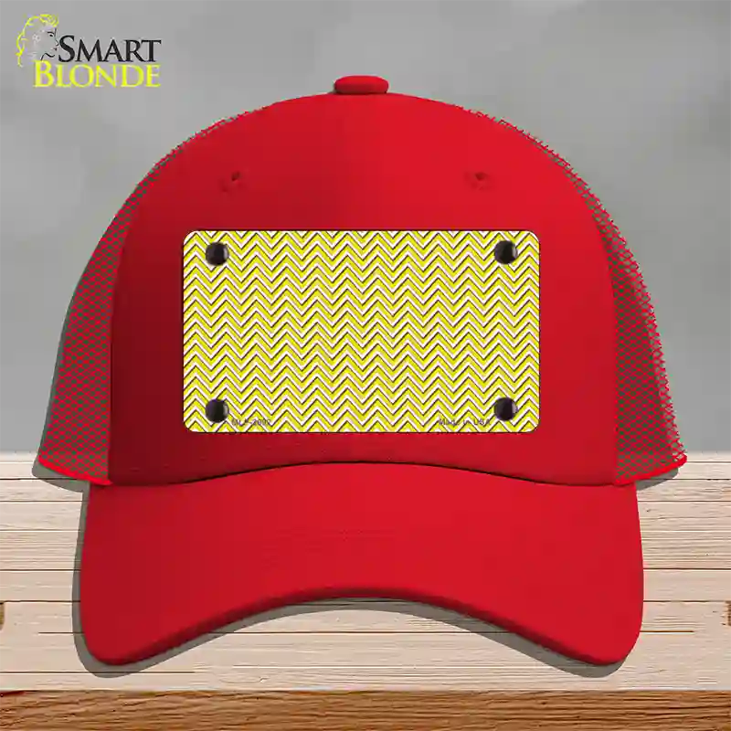 Yellow White Chevron Novelty License Plate Hat Mesh / Red