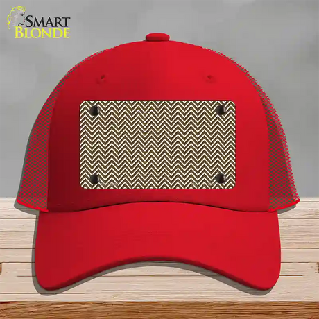 Brown White Chevron Novelty License Plate Hat Mesh / Red