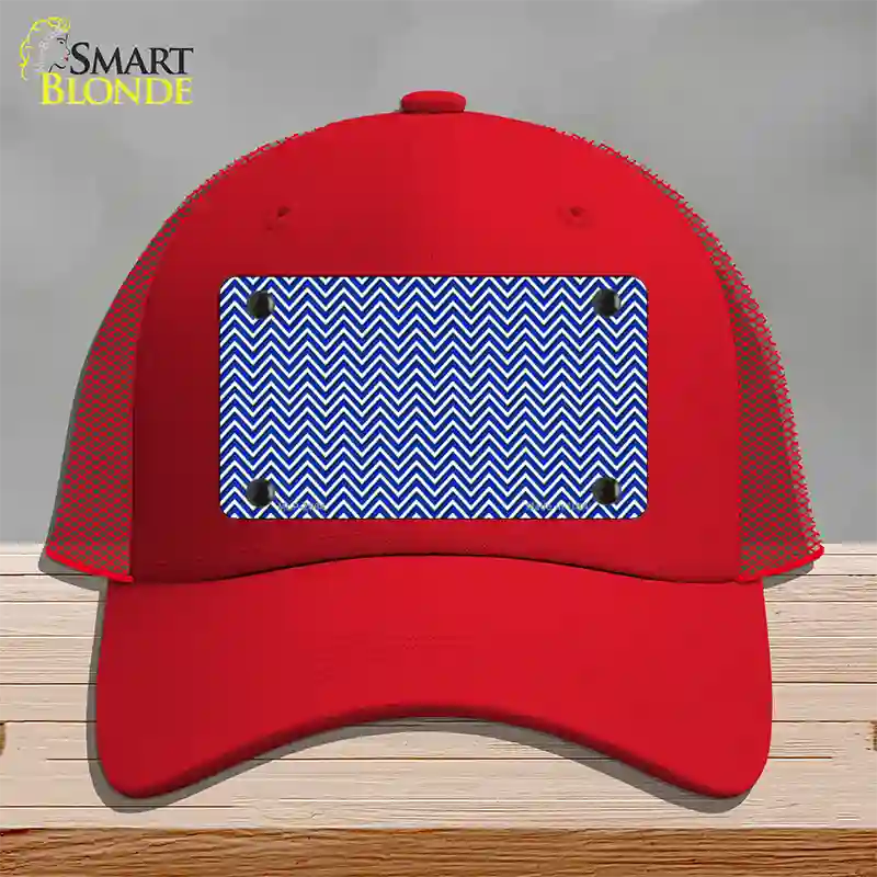 Blue White Chevron Novelty License Plate Hat Mesh / Red