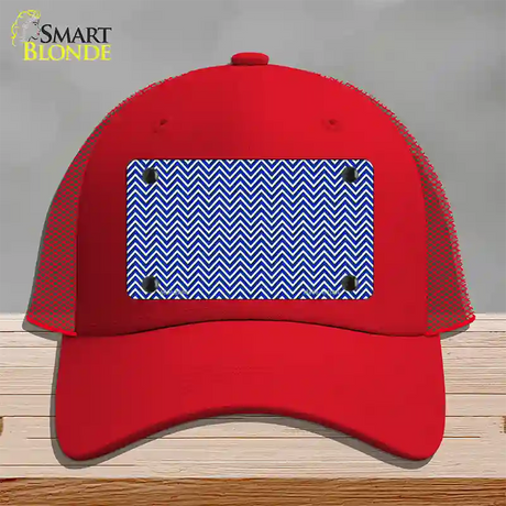 Blue White Chevron Novelty License Plate Hat Mesh / Red