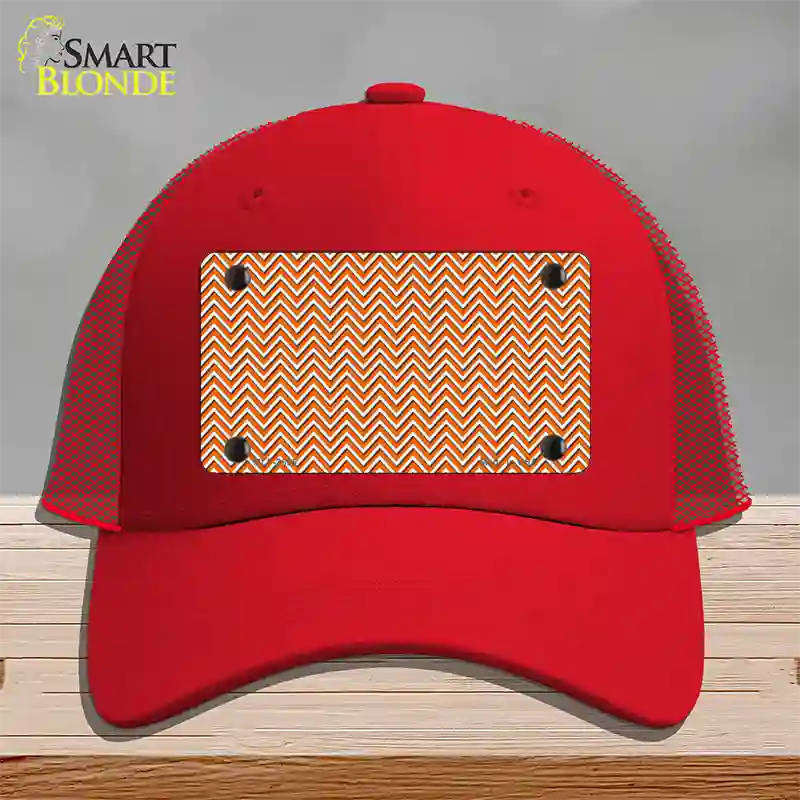 Orange White Chevron Novelty License Plate Hat Mesh / Red