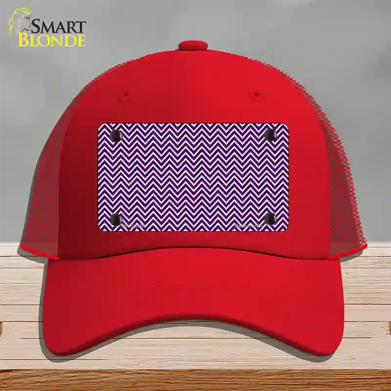 Purple White Chevron Novelty License Plate Hat Mesh / Red