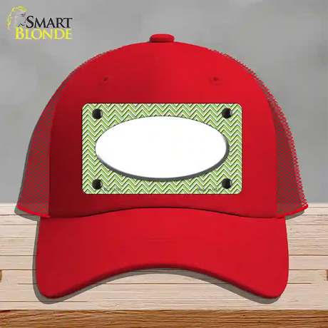 Lime Green White Chevon White Center Oval Novelty License Plate Hat Mesh / Red