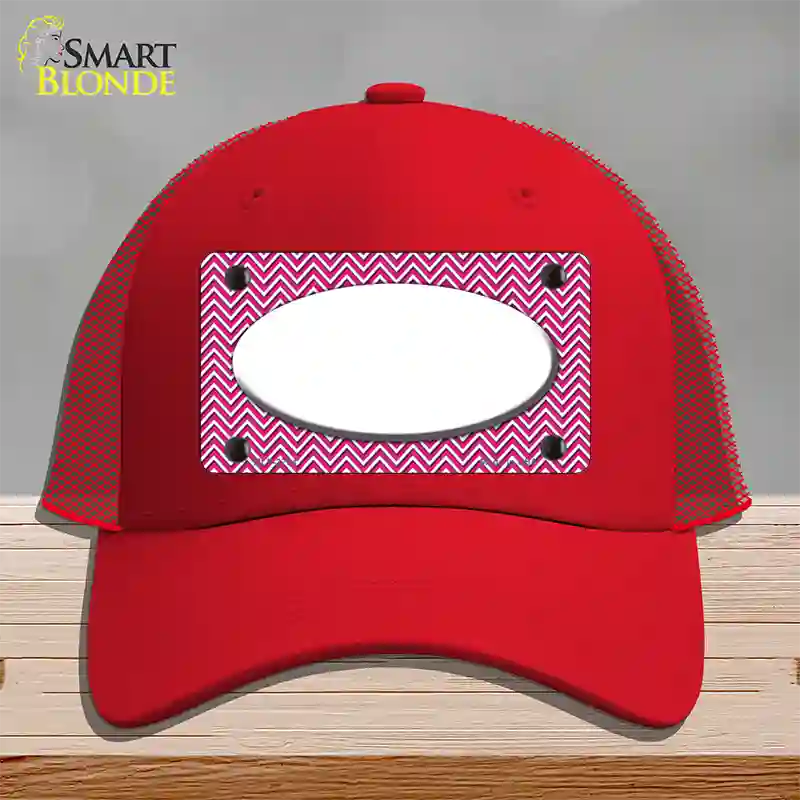 Pink White Chevon White Center Oval Novelty License Plate Hat Mesh / Red