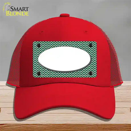 Green White Chevon White Center Oval Novelty License Plate Hat Mesh / Red