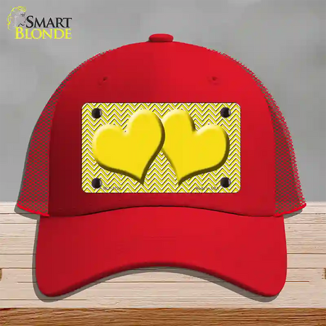 Yellow White Chevron Yellow Center Hearts Novelty License Plate Hat Mesh / Red